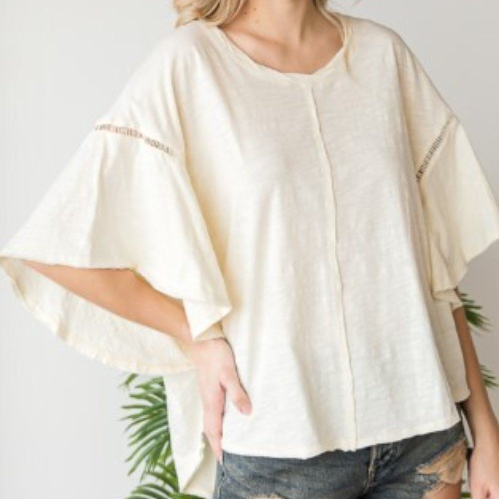 Mineral Washed Ruffle Sleeve Top 5153 NWT Boutique - Picture 3 of 9